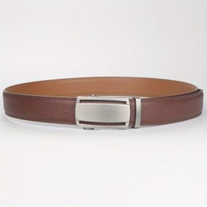 1pc Men'S Belt, a Slide Ratchet Style Made from High-Quality Leather, Featuring an Automatic Click Buckle, Perfect for a Father'S Day Present