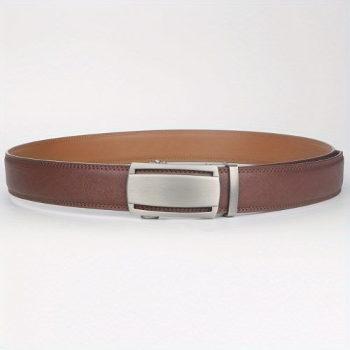 1pc Men'S Belt, a Slide Ratchet Style Made from High-Quality Leather, Featuring an Automatic Click Buckle, Perfect for a Father'S Day Present