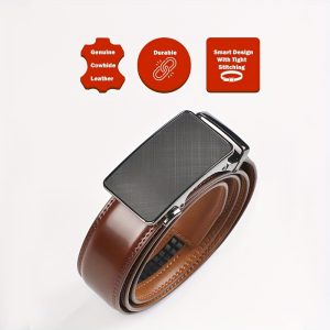Elegant Men's Genuine Leather Belt with American Flag Automatic Buckle - Sleek Black and Brown Ratchet Design, Alloy Clasp, Perfect for Formal and Casual Wear