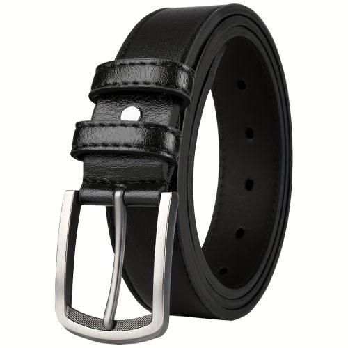 Men's Alloy Pin Buckle PU Leather Belt, Available in Black and Coffee, Adjustable Strap, Wear Resistant PU Leather, Matches Formal Outfits and Casual Pants, Suitable for Business and Daily Jeans Occasions