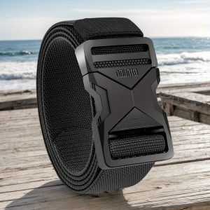 Quick Release Men's Nylon Belt, Elastic Webbing Belt with Heavy Duty Buckle, Cut to Fit Tactical Belt for Work, Casual, Outdoor