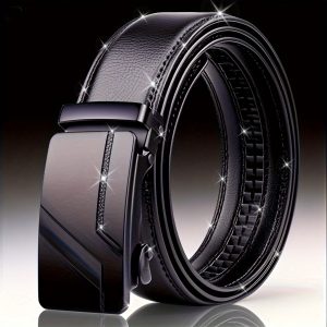 Full Match Automatic Buckle Genuine Leather Belt, Men'S Business Casual Belt, Fashionable High-End Trousers Belt, Durable All-Season Formal Belt, Best Choice for Gifts